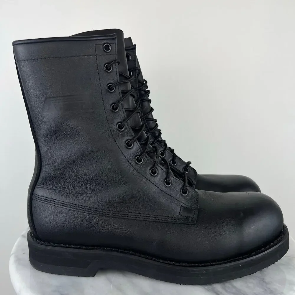 Men's Addison Black Leather Steel Toe Lace Up High Top Military Work Boots (9)